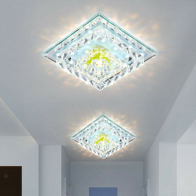 Square Crystal Flush Ceiling Light Contemporary Clear LED Flush Mount Lighting Fixture Clear White Clearhalo 'Ceiling Lights' 'Close To Ceiling Lights' 'Close to ceiling' 'Flush mount' Lighting' 2107456