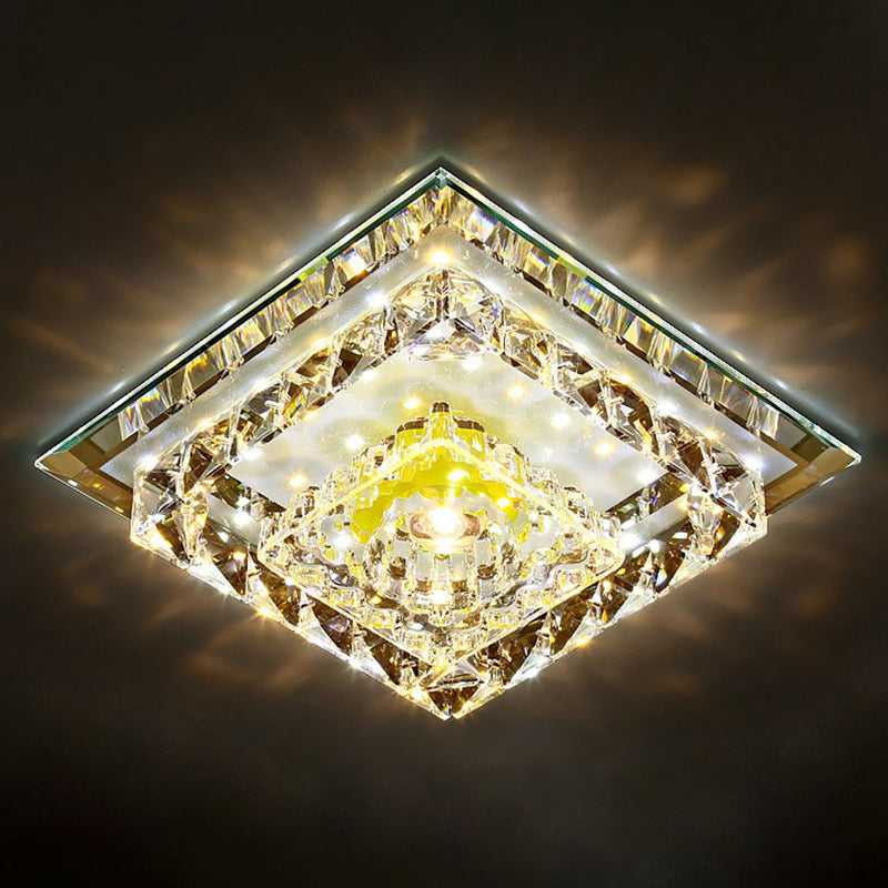 Square Crystal Flush Ceiling Light Contemporary Clear LED Flush Mount Lighting Fixture Clear Third Gear Clearhalo 'Ceiling Lights' 'Close To Ceiling Lights' 'Close to ceiling' 'Flush mount' Lighting' 2107459