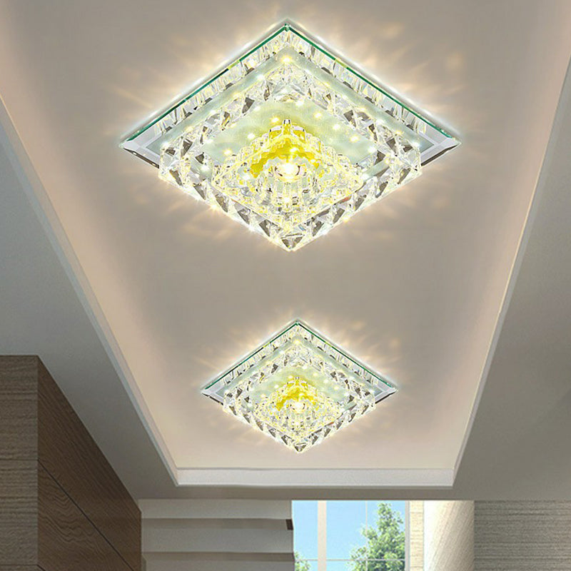 Square Crystal Flush Ceiling Light Contemporary Clear LED Flush Mount Lighting Fixture Clearhalo 'Ceiling Lights' 'Close To Ceiling Lights' 'Close to ceiling' 'Flush mount' Lighting' 2107460