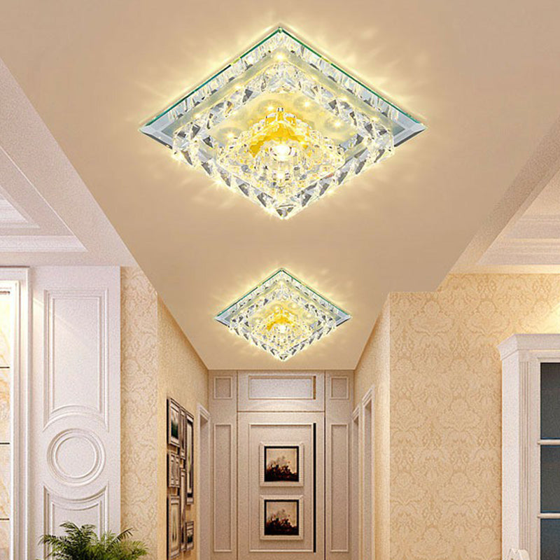 Square Crystal Flush Ceiling Light Contemporary Clear LED Flush Mount Lighting Fixture Clearhalo 'Ceiling Lights' 'Close To Ceiling Lights' 'Close to ceiling' 'Flush mount' Lighting' 2107461