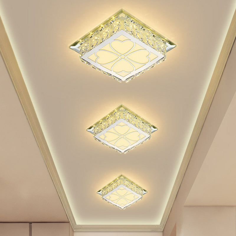 Clear Square LED Flush Mount Light Simplicity Crystal LED Flush Ceiling Light Fixture for Foyer Clear Warm Loving Heart Clearhalo 'Ceiling Lights' 'Close To Ceiling Lights' 'Close to ceiling' 'Flush mount' Lighting' 2107465