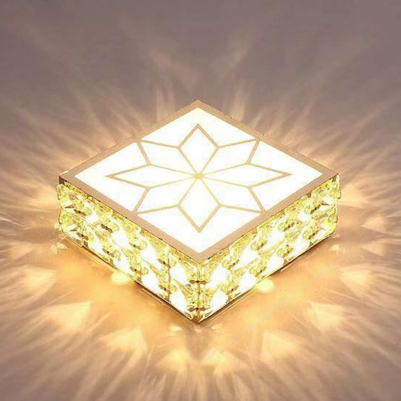 Square Shaped Flush Light Artistic Crystal Clear LED Flush Ceiling Light Fixture with Acrylic Diffuser Clearhalo 'Ceiling Lights' 'Close To Ceiling Lights' 'Close to ceiling' 'Flush mount' Lighting' 2107472