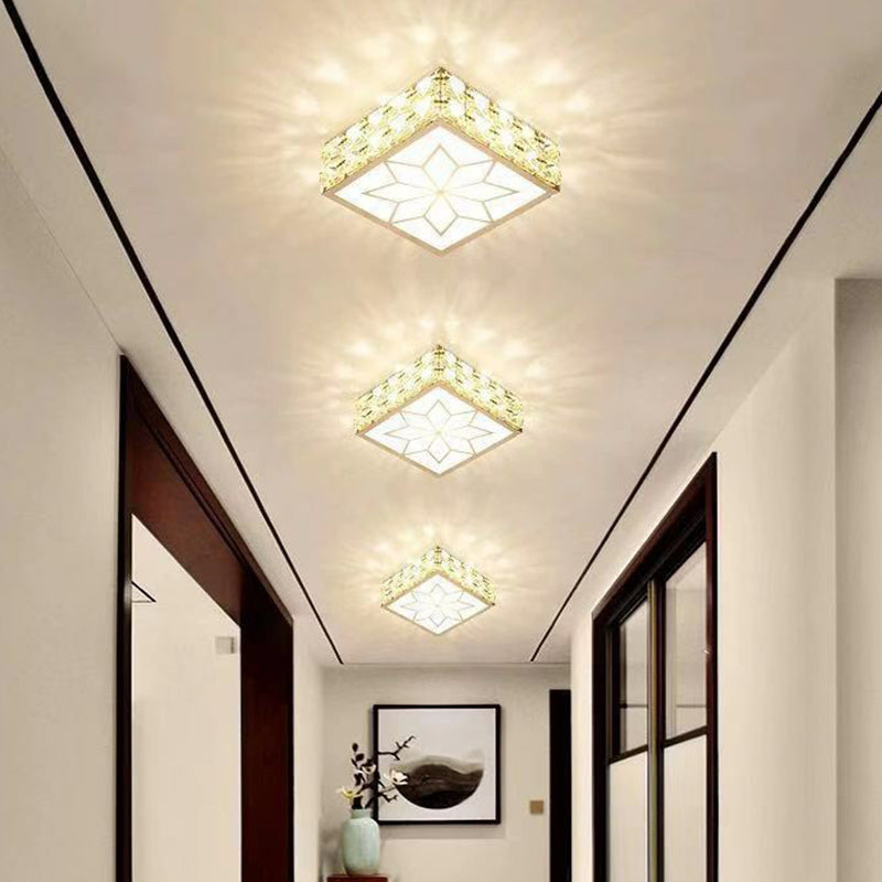 Square Shaped Flush Light Artistic Crystal Clear LED Flush Ceiling Light Fixture with Acrylic Diffuser Clearhalo 'Ceiling Lights' 'Close To Ceiling Lights' 'Close to ceiling' 'Flush mount' Lighting' 2107476