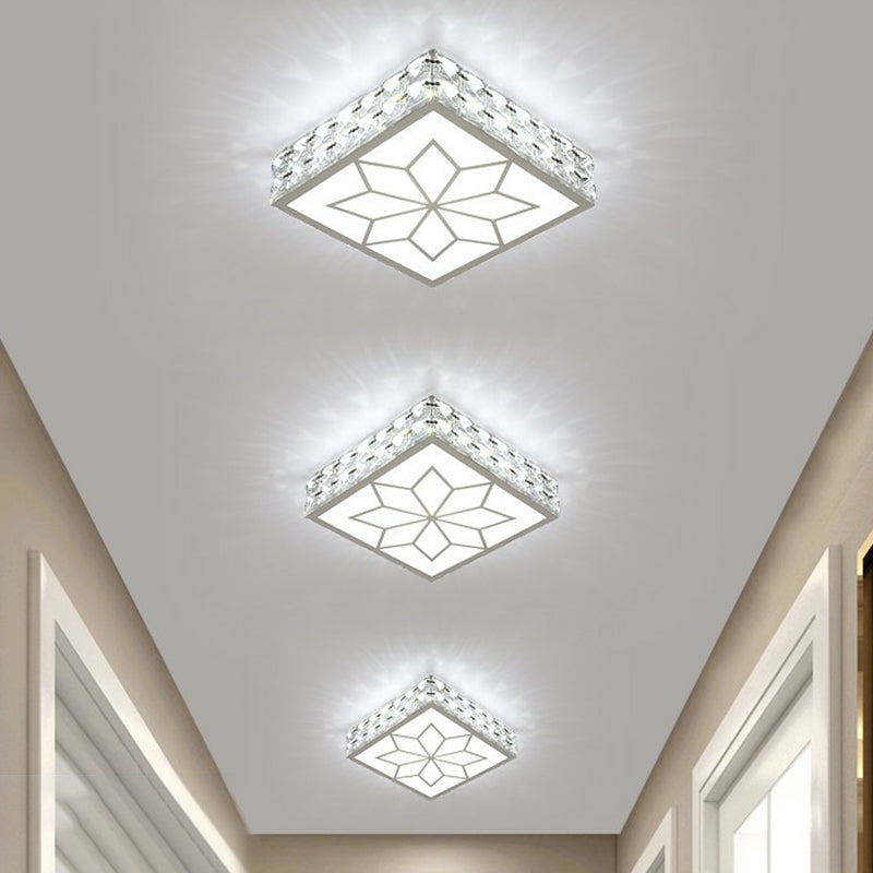 Square Shaped Corridor LED Flush Mount Lighting Crystal Modern Flushmount Ceiling Light White White Clearhalo 'Ceiling Lights' 'Close To Ceiling Lights' 'Close to ceiling' 'Flush mount' Lighting' 2107478