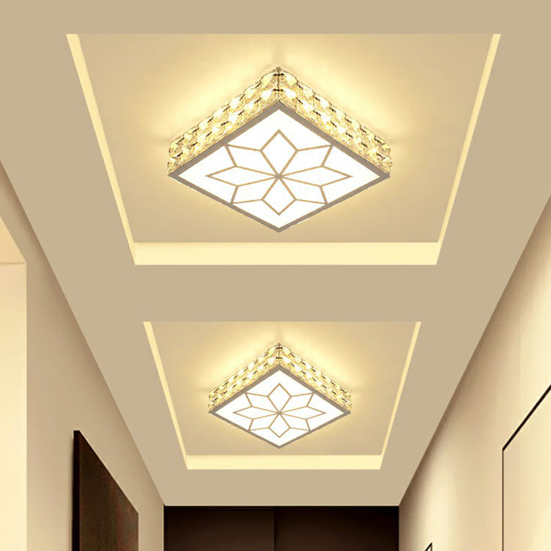 Square Shaped Corridor LED Flush Mount Lighting Crystal Modern Flushmount Ceiling Light White Warm Clearhalo 'Ceiling Lights' 'Close To Ceiling Lights' 'Close to ceiling' 'Flush mount' Lighting' 2107480