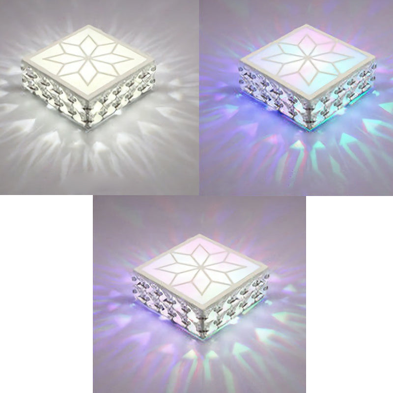 Square Shaped Corridor LED Flush Mount Lighting Crystal Modern Flushmount Ceiling Light White RGB and White Color Clearhalo 'Ceiling Lights' 'Close To Ceiling Lights' 'Close to ceiling' 'Flush mount' Lighting' 2107481