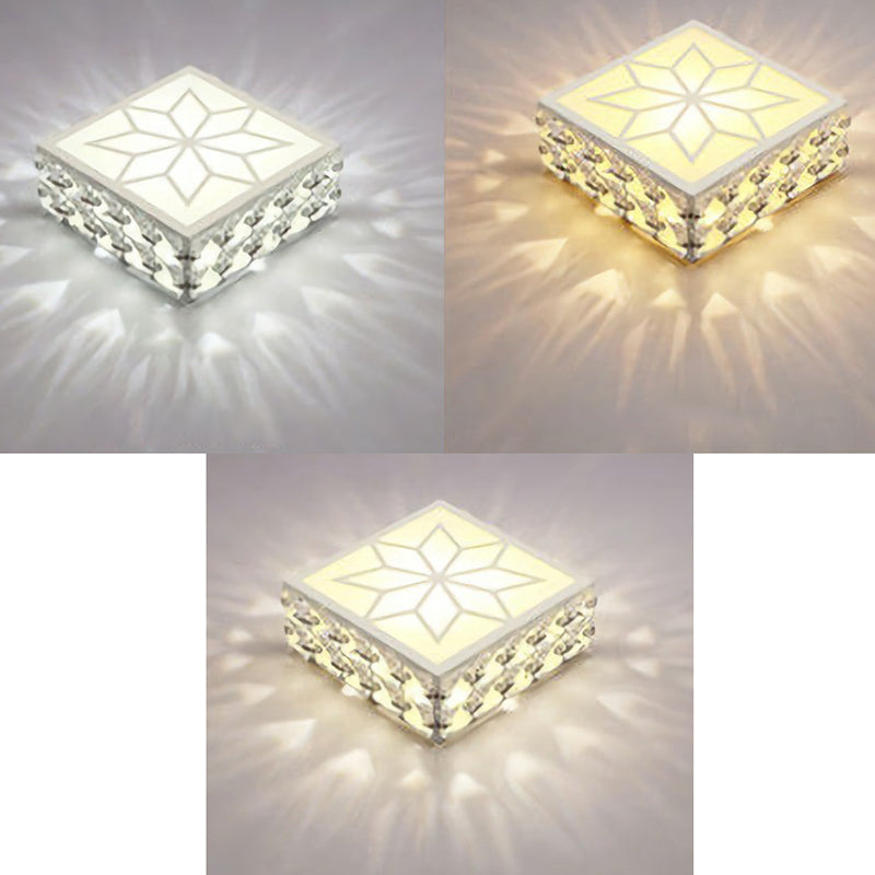 Square Shaped Corridor LED Flush Mount Lighting Crystal Modern Flushmount Ceiling Light White Third Gear Clearhalo 'Ceiling Lights' 'Close To Ceiling Lights' 'Close to ceiling' 'Flush mount' Lighting' 2107483