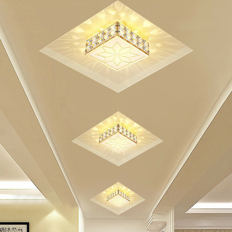 Square Shaped Corridor LED Flush Mount Lighting Crystal Modern Flushmount Ceiling Light Gold Warm Clearhalo 'Ceiling Lights' 'Close To Ceiling Lights' 'Close to ceiling' 'Flush mount' Lighting' 2107485