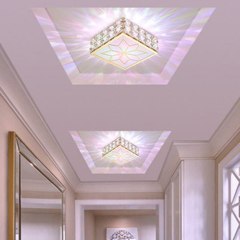 Square Shaped Corridor LED Flush Mount Lighting Crystal Modern Flushmount Ceiling Light Gold RGB and White Color Clearhalo 'Ceiling Lights' 'Close To Ceiling Lights' 'Close to ceiling' 'Flush mount' Lighting' 2107487