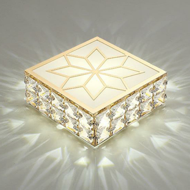 Square Shaped Corridor LED Flush Mount Lighting Crystal Modern Flushmount Ceiling Light Gold White Clearhalo 'Ceiling Lights' 'Close To Ceiling Lights' 'Close to ceiling' 'Flush mount' Lighting' 2107488