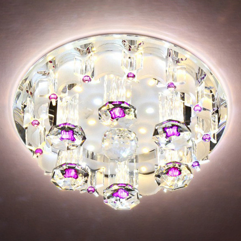 Contemporary Circle Flush Ceiling Light Crystal Hallway LED Flush Mount Lighting Fixture in Clear Clear 7" 2 Color Clearhalo 'Ceiling Lights' 'Close To Ceiling Lights' 'Close to ceiling' 'Flush mount' Lighting' 2107490