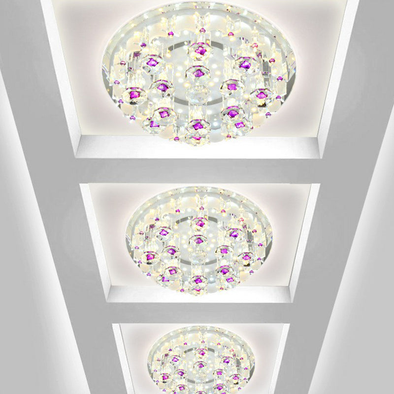 Contemporary Circle Flush Ceiling Light Crystal Hallway LED Flush Mount Lighting Fixture in Clear Clearhalo 'Ceiling Lights' 'Close To Ceiling Lights' 'Close to ceiling' 'Flush mount' Lighting' 2107491