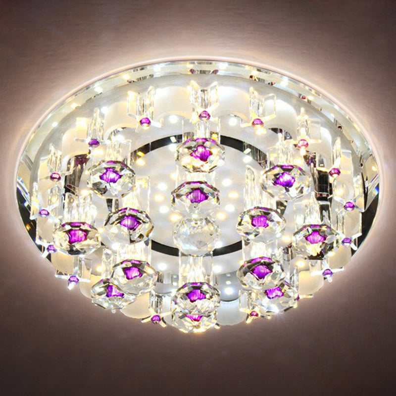 Contemporary Circle Flush Ceiling Light Crystal Hallway LED Flush Mount Lighting Fixture in Clear Clear 9.5" 2 Color Clearhalo 'Ceiling Lights' 'Close To Ceiling Lights' 'Close to ceiling' 'Flush mount' Lighting' 2107492