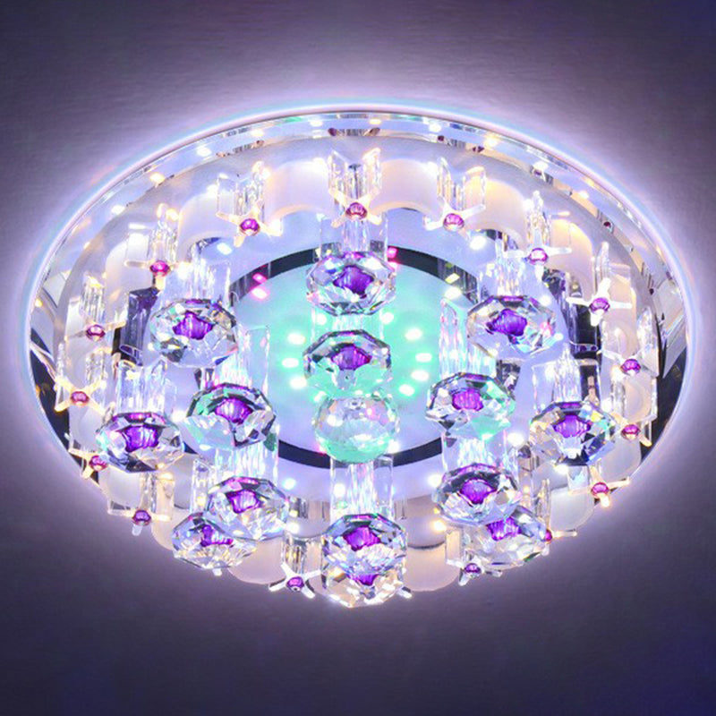 Contemporary Circle Flush Ceiling Light Crystal Hallway LED Flush Mount Lighting Fixture in Clear Clear 9.5" Multi Color Clearhalo 'Ceiling Lights' 'Close To Ceiling Lights' 'Close to ceiling' 'Flush mount' Lighting' 2107495