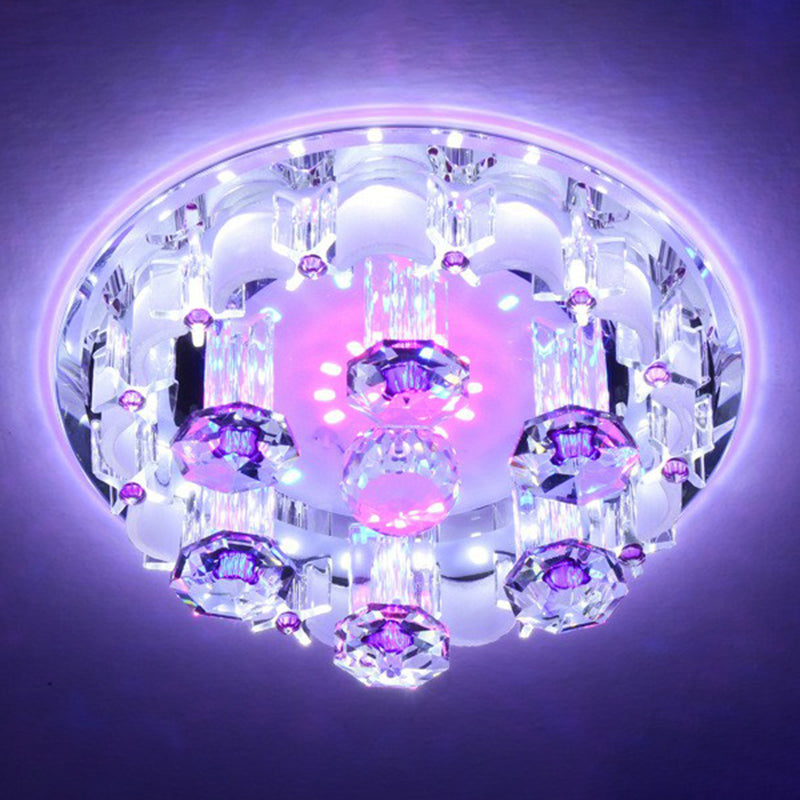 Contemporary Circle Flush Ceiling Light Crystal Hallway LED Flush Mount Lighting Fixture in Clear Clear 7" Multi Color Clearhalo 'Ceiling Lights' 'Close To Ceiling Lights' 'Close to ceiling' 'Flush mount' Lighting' 2107496