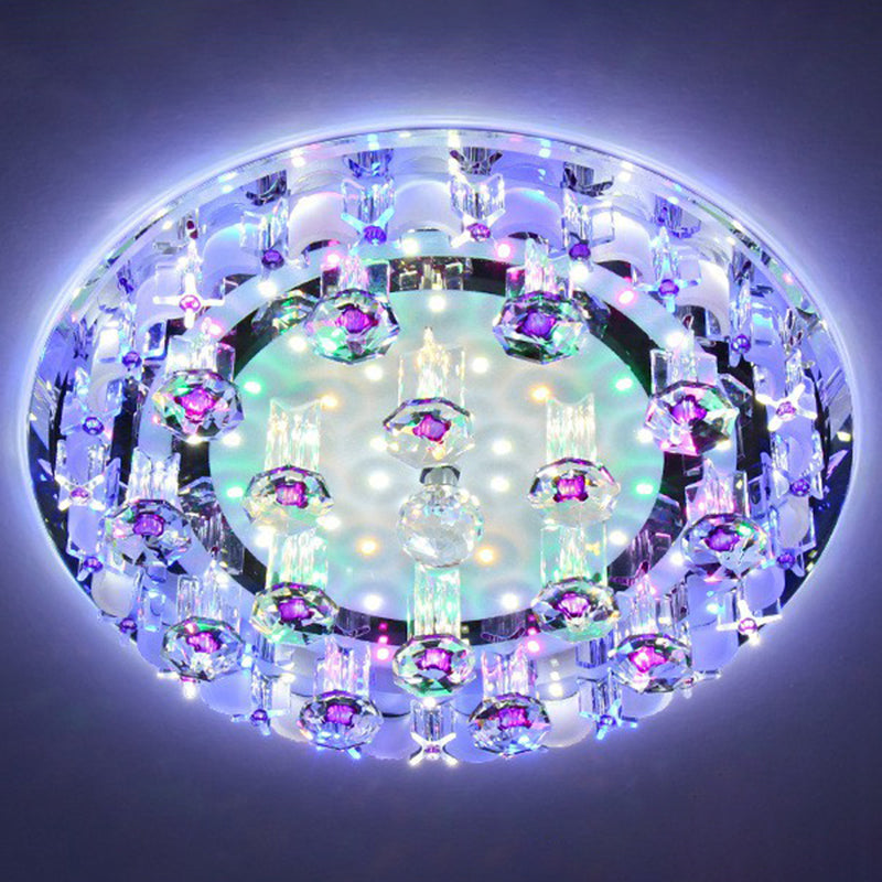 Contemporary Circle Flush Ceiling Light Crystal Hallway LED Flush Mount Lighting Fixture in Clear Clear 12" Multi Color Clearhalo 'Ceiling Lights' 'Close To Ceiling Lights' 'Close to ceiling' 'Flush mount' Lighting' 2107497