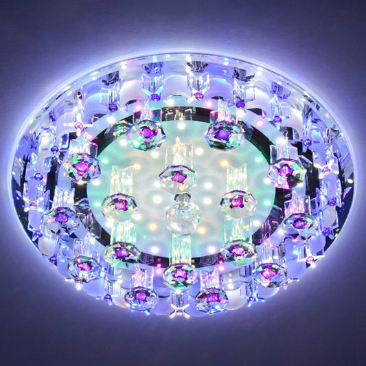 Contemporary Circle Flush Ceiling Light Crystal Hallway LED Flush Mount Lighting Fixture in Clear Clear 12" Multi Color Clearhalo 'Ceiling Lights' 'Close To Ceiling Lights' 'Close to ceiling' 'Flush mount' Lighting' 2107497