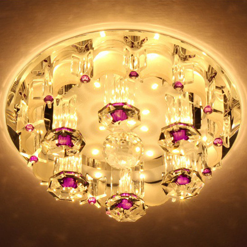 Contemporary Circle Flush Ceiling Light Crystal Hallway LED Flush Mount Lighting Fixture in Clear Clear 7" Warm Clearhalo 'Ceiling Lights' 'Close To Ceiling Lights' 'Close to ceiling' 'Flush mount' Lighting' 2107498