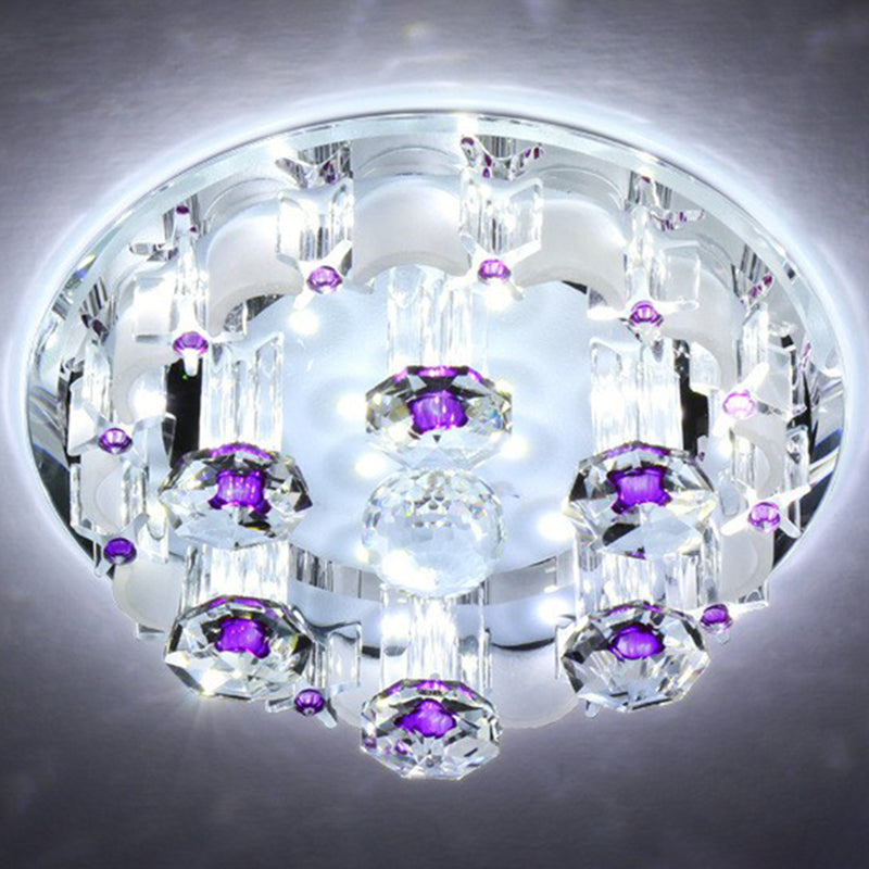 Contemporary Circle Flush Ceiling Light Crystal Hallway LED Flush Mount Lighting Fixture in Clear Clear 7" White Clearhalo 'Ceiling Lights' 'Close To Ceiling Lights' 'Close to ceiling' 'Flush mount' Lighting' 2107499