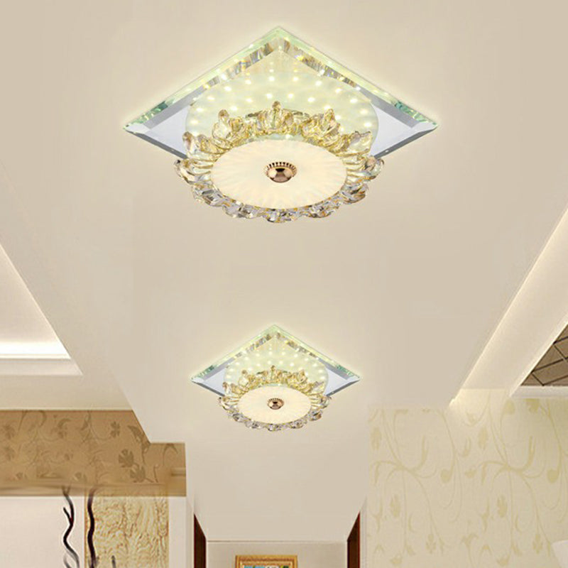 Floral Crystal Flush Mount Lighting Minimalist Clear LED Flush Mount Fixture for Foyer Clear Square Plate Clearhalo 'Ceiling Lights' 'Close To Ceiling Lights' 'Close to ceiling' 'Flush mount' Lighting' 2107513