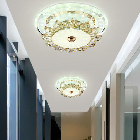 Floral Crystal Flush Mount Lighting Minimalist Clear LED Flush Mount Fixture for Foyer Clear White Round Clearhalo 'Ceiling Lights' 'Close To Ceiling Lights' 'Close to ceiling' 'Flush mount' Lighting' 2107516