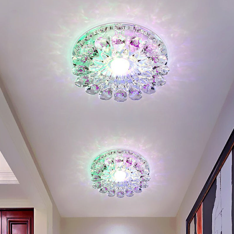 Purple Flower LED Flush Mount Modern Crystal Flushmount Ceiling Light for Corridor Purple 5w Multi Color Clearhalo 'Ceiling Lights' 'Close To Ceiling Lights' 'Close to ceiling' 'Flush mount' Lighting' 2107519