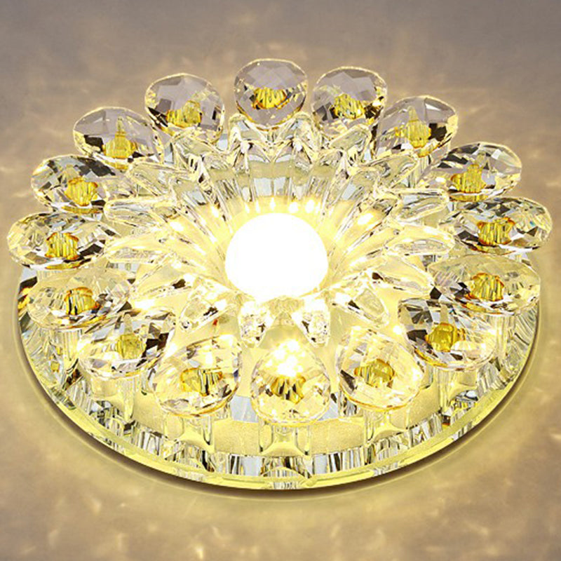 Purple Flower LED Flush Mount Modern Crystal Flushmount Ceiling Light for Corridor Clearhalo 'Ceiling Lights' 'Close To Ceiling Lights' 'Close to ceiling' 'Flush mount' Lighting' 2107523