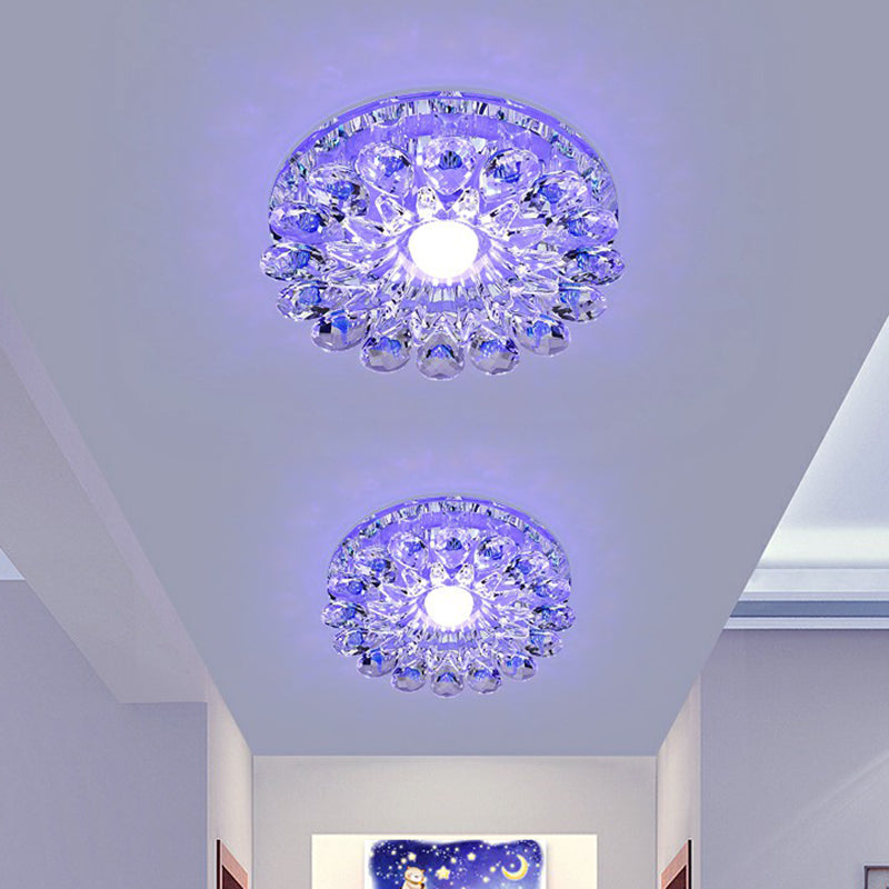 Purple Flower LED Flush Mount Modern Crystal Flushmount Ceiling Light for Corridor Purple 5w Blue Clearhalo 'Ceiling Lights' 'Close To Ceiling Lights' 'Close to ceiling' 'Flush mount' Lighting' 2107524