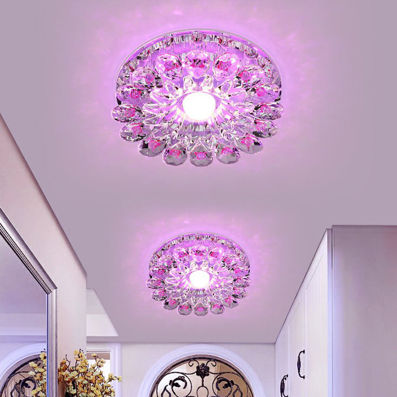 Purple Flower LED Flush Mount Modern Crystal Flushmount Ceiling Light for Corridor Purple 5w Pink Clearhalo 'Ceiling Lights' 'Close To Ceiling Lights' 'Close to ceiling' 'Flush mount' Lighting' 2107526