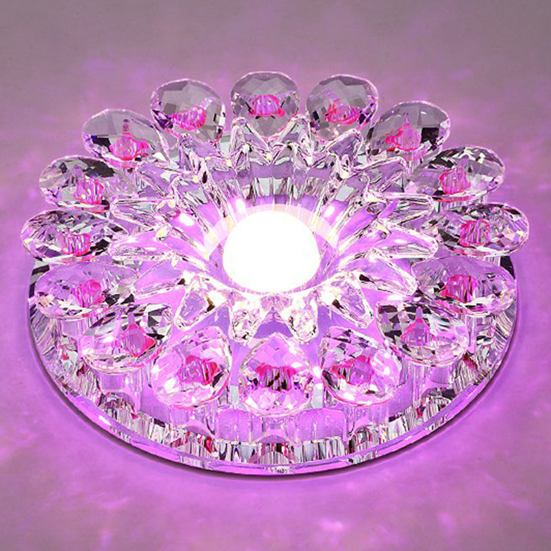 Purple Flower LED Flush Mount Modern Crystal Flushmount Ceiling Light for Corridor Clearhalo 'Ceiling Lights' 'Close To Ceiling Lights' 'Close to ceiling' 'Flush mount' Lighting' 2107527