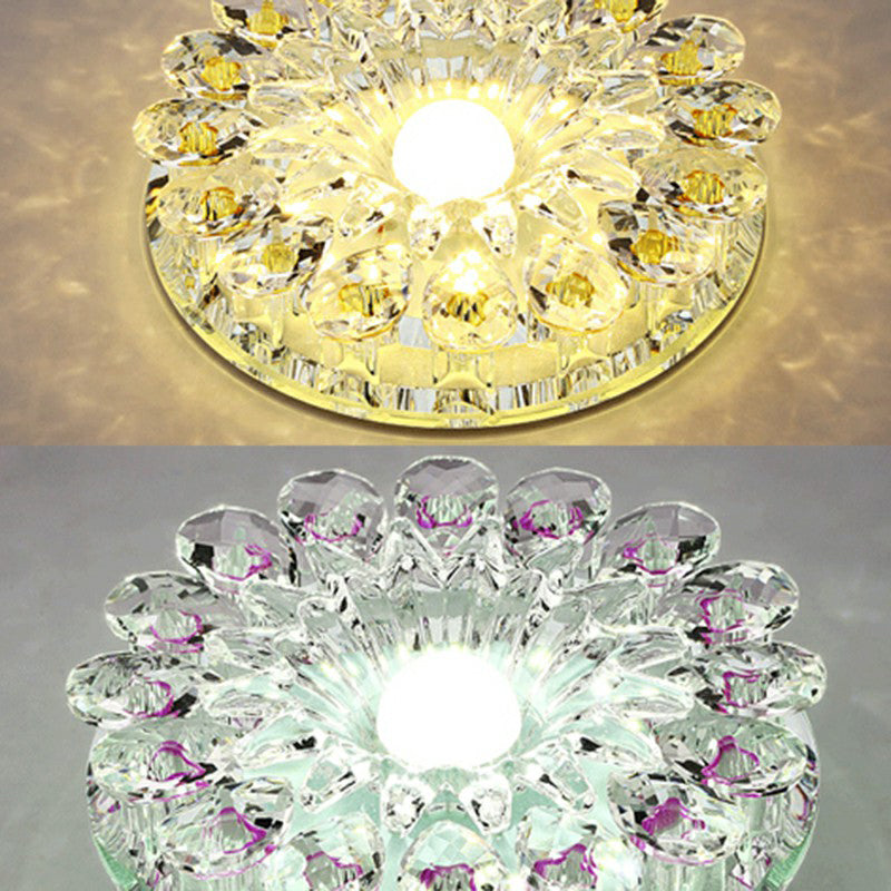 Purple Flower LED Flush Mount Modern Crystal Flushmount Ceiling Light for Corridor Purple Third Gear Clearhalo 'Ceiling Lights' 'Close To Ceiling Lights' 'Close to ceiling' 'Flush mount' Lighting' 2107529