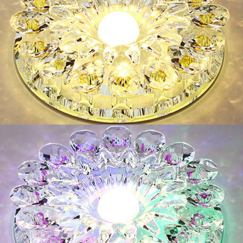 Purple Flower LED Flush Mount Modern Crystal Flushmount Ceiling Light for Corridor Clearhalo 'Ceiling Lights' 'Close To Ceiling Lights' 'Close to ceiling' 'Flush mount' Lighting' 2107530