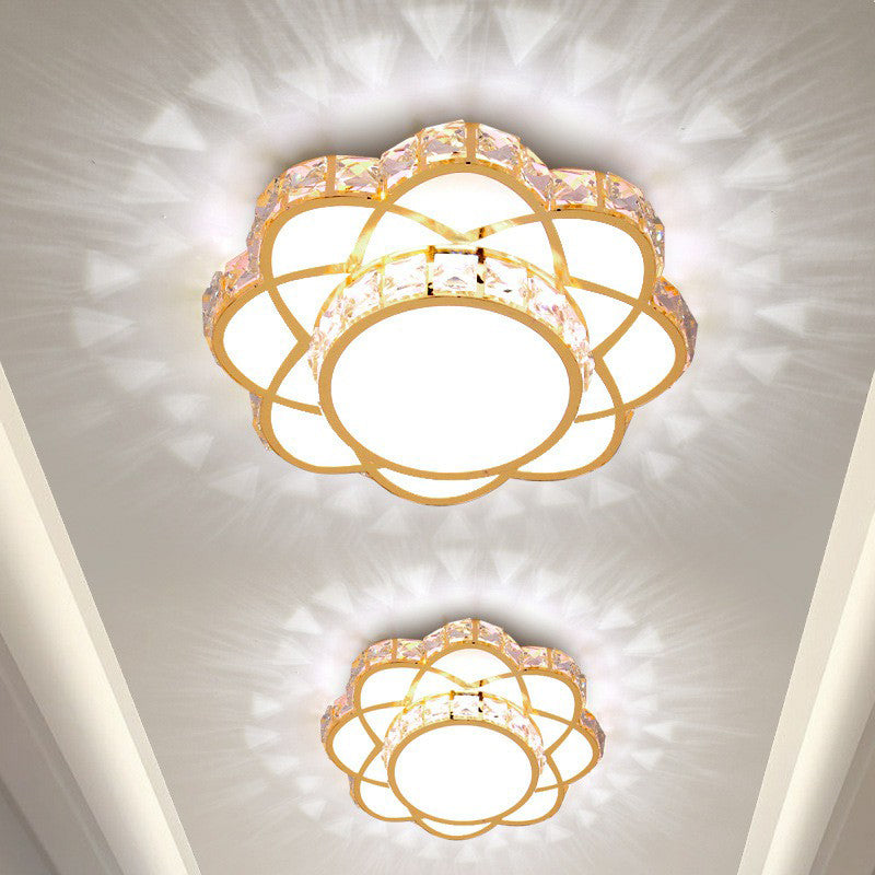 Floral Flush Ceiling Light Contemporary Crystal Rose Gold LED Flush Mount Lighting Fixture Clearhalo 'Ceiling Lights' 'Close To Ceiling Lights' 'Close to ceiling' 'Flush mount' Lighting' 2107532