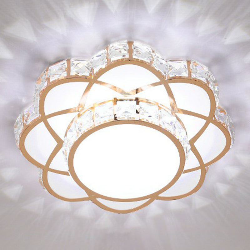 Floral Flush Ceiling Light Contemporary Crystal Rose Gold LED Flush Mount Lighting Fixture Rose Gold 10" White Clearhalo 'Ceiling Lights' 'Close To Ceiling Lights' 'Close to ceiling' 'Flush mount' Lighting' 2107535