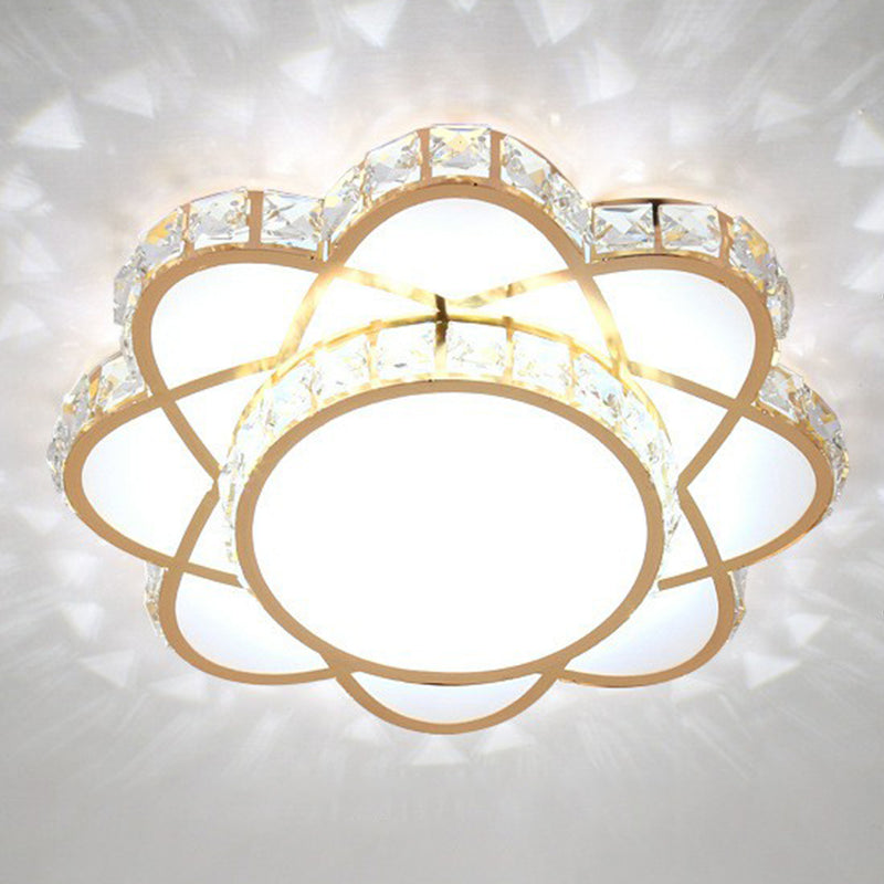 Floral Flush Ceiling Light Contemporary Crystal Rose Gold LED Flush Mount Lighting Fixture Rose Gold 8" White Clearhalo 'Ceiling Lights' 'Close To Ceiling Lights' 'Close to ceiling' 'Flush mount' Lighting' 2107536