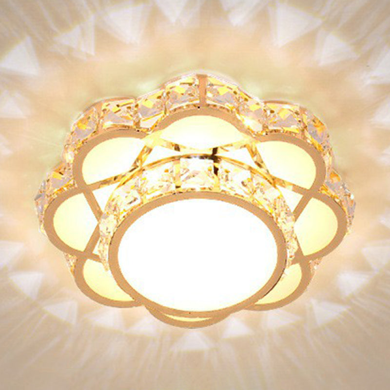 Floral Flush Ceiling Light Contemporary Crystal Rose Gold LED Flush Mount Lighting Fixture Rose Gold 8" Warm Clearhalo 'Ceiling Lights' 'Close To Ceiling Lights' 'Close to ceiling' 'Flush mount' Lighting' 2107538