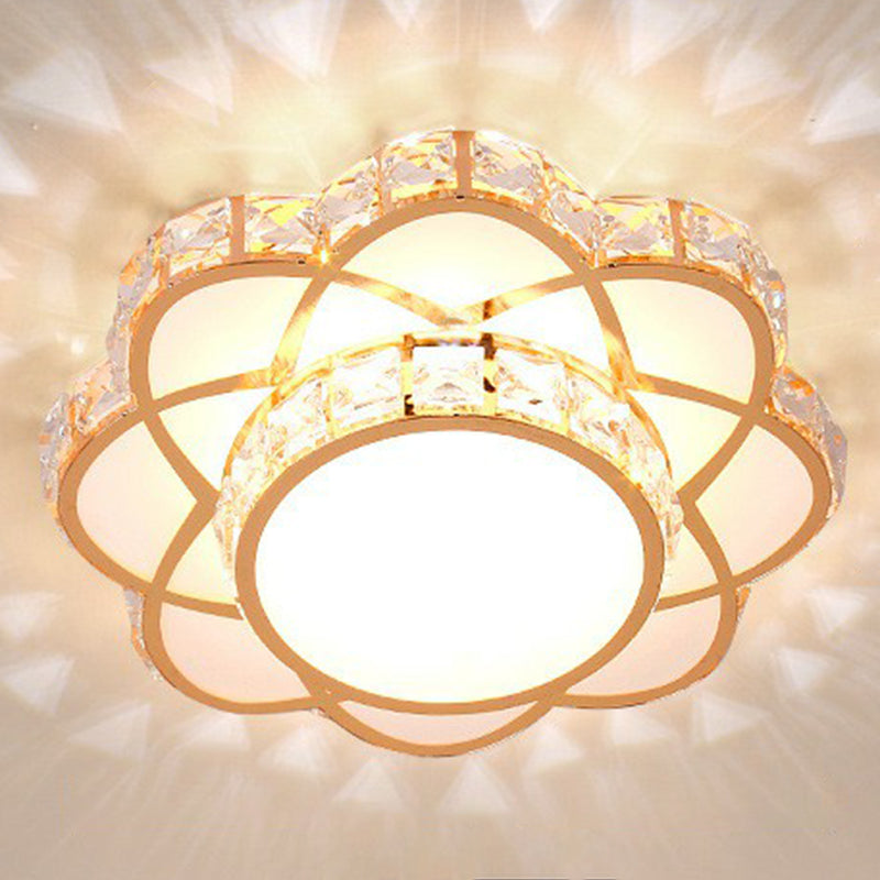 Floral Flush Ceiling Light Contemporary Crystal Rose Gold LED Flush Mount Lighting Fixture Rose Gold 10" Warm Clearhalo 'Ceiling Lights' 'Close To Ceiling Lights' 'Close to ceiling' 'Flush mount' Lighting' 2107539