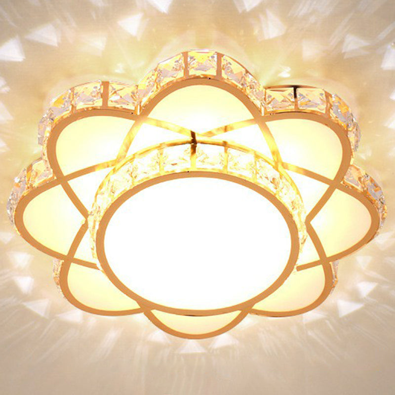 Floral Flush Ceiling Light Contemporary Crystal Rose Gold LED Flush Mount Lighting Fixture Rose Gold 12" Warm Clearhalo 'Ceiling Lights' 'Close To Ceiling Lights' 'Close to ceiling' 'Flush mount' Lighting' 2107540