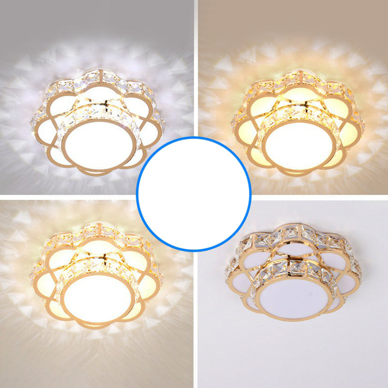 Floral Flush Ceiling Light Contemporary Crystal Rose Gold LED Flush Mount Lighting Fixture Rose Gold 8" Third Gear Clearhalo 'Ceiling Lights' 'Close To Ceiling Lights' 'Close to ceiling' 'Flush mount' Lighting' 2107541