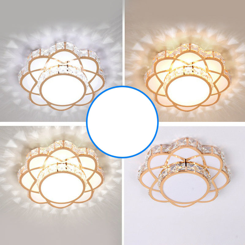 Floral Flush Ceiling Light Contemporary Crystal Rose Gold LED Flush Mount Lighting Fixture Rose Gold 10" Third Gear Clearhalo 'Ceiling Lights' 'Close To Ceiling Lights' 'Close to ceiling' 'Flush mount' Lighting' 2107542