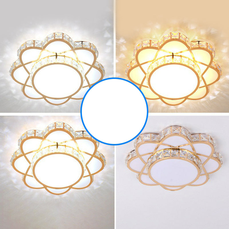 Floral Flush Ceiling Light Contemporary Crystal Rose Gold LED Flush Mount Lighting Fixture Rose Gold 12" Third Gear Clearhalo 'Ceiling Lights' 'Close To Ceiling Lights' 'Close to ceiling' 'Flush mount' Lighting' 2107543