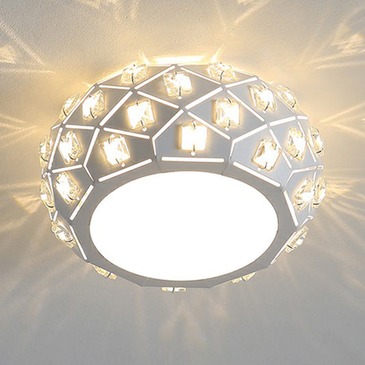 Artistic Drum Shaped Flush Light Crystal Corridor LED Flush Ceiling Light Fixture in White Clearhalo 'Ceiling Lights' 'Close To Ceiling Lights' 'Close to ceiling' 'Flush mount' Lighting' 2107550