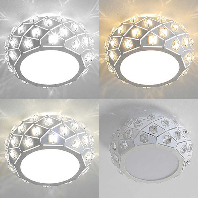 Artistic Drum Shaped Flush Light Crystal Corridor LED Flush Ceiling Light Fixture in White White Third Gear Clearhalo 'Ceiling Lights' 'Close To Ceiling Lights' 'Close to ceiling' 'Flush mount' Lighting' 2107551