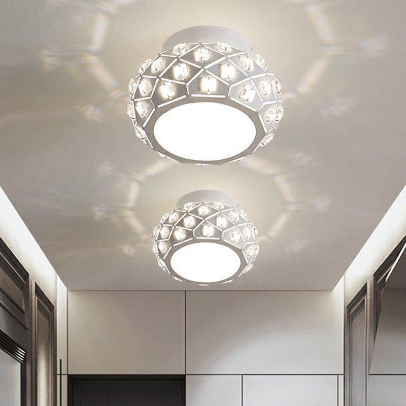 Artistic Drum Shaped Flush Light Crystal Corridor LED Flush Ceiling Light Fixture in White Clearhalo 'Ceiling Lights' 'Close To Ceiling Lights' 'Close to ceiling' 'Flush mount' Lighting' 2107552