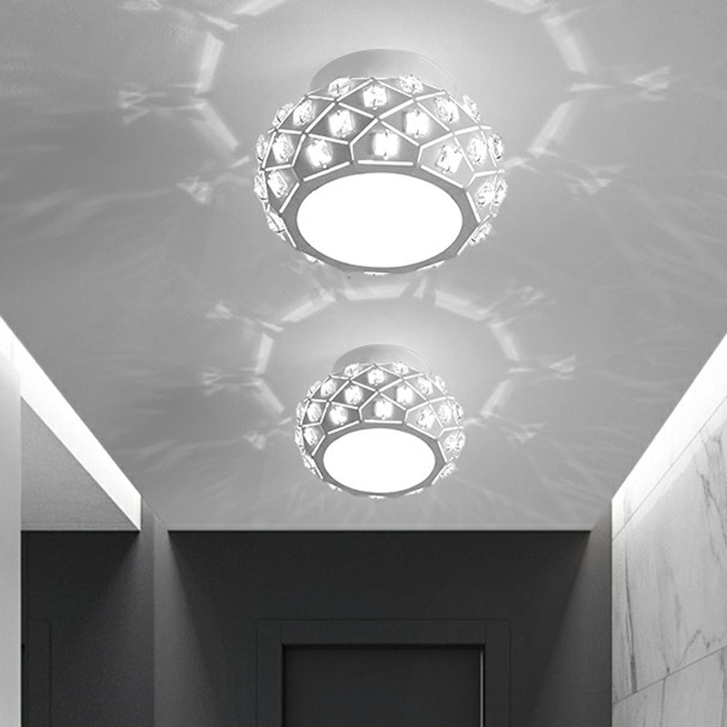 Artistic Drum Shaped Flush Light Crystal Corridor LED Flush Ceiling Light Fixture in White White White Clearhalo 'Ceiling Lights' 'Close To Ceiling Lights' 'Close to ceiling' 'Flush mount' Lighting' 2107554