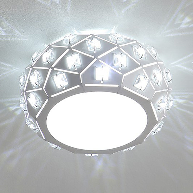 Artistic Drum Shaped Flush Light Crystal Corridor LED Flush Ceiling Light Fixture in White Clearhalo 'Ceiling Lights' 'Close To Ceiling Lights' 'Close to ceiling' 'Flush mount' Lighting' 2107555