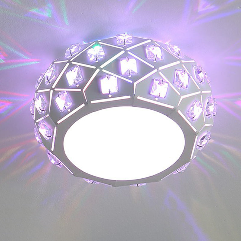 Artistic Drum Shaped Flush Light Crystal Corridor LED Flush Ceiling Light Fixture in White Clearhalo 'Ceiling Lights' 'Close To Ceiling Lights' 'Close to ceiling' 'Flush mount' Lighting' 2107557