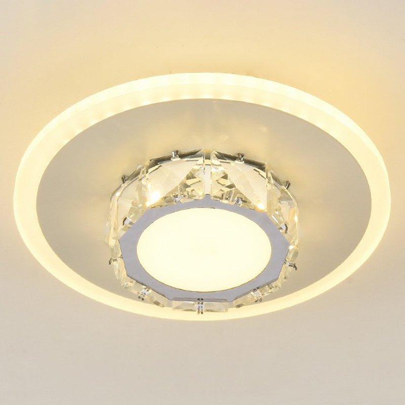 Contemporary Geometric Shaped Flush Ceiling Light Crystal Hallway LED Flush Mount Lighting Fixture White Warm Round Clearhalo 'Ceiling Lights' 'Close To Ceiling Lights' 'Close to ceiling' 'Flush mount' Lighting' 2107577