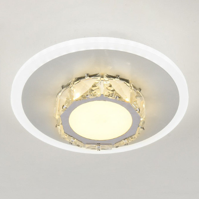 Contemporary Geometric Shaped Flush Ceiling Light Crystal Hallway LED Flush Mount Lighting Fixture White White Round Clearhalo 'Ceiling Lights' 'Close To Ceiling Lights' 'Close to ceiling' 'Flush mount' Lighting' 2107578