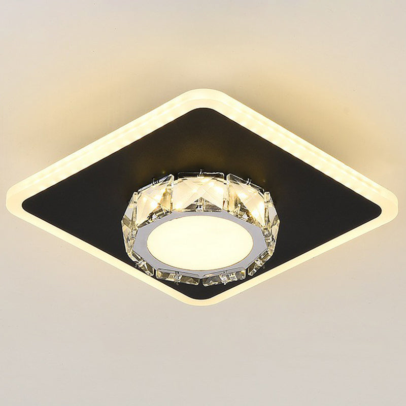Contemporary Geometric Shaped Flush Ceiling Light Crystal Hallway LED Flush Mount Lighting Fixture Black Warm Square Plate Clearhalo 'Ceiling Lights' 'Close To Ceiling Lights' 'Close to ceiling' 'Flush mount' Lighting' 2107579